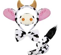Aoriher 4 Pcs Set Halloween Costume de Vache Kit Déguisement de Vache | Bandeau d'Oreilles de Cornes Nez Nœud Papillon et Queue Kit de Déguisement de Vache Accessoires pour Halloween Carnaval