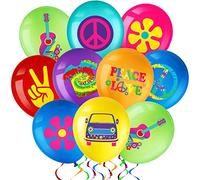 Aoriher 45 Ballons Rétro Hippie Boho Ballon Coloré de Fête avec Signe de la Paix, Arc-en-Ciel et Marguerites (Style Tie-Dye)