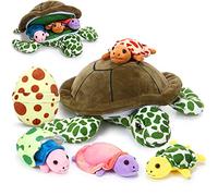 Aoriher 6 Pièces Set de Tortues en Peluche 12 Pouces Maman Tortue de Mer avec 3 Petites Tortues et 2 Oeufs de Tortue Jouet Animal en Peluche Doux Câlin (Moderne)