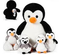 Aoriher 7 Pcs Set d’Animaux Pingouins en Peluche 35 cm Maman Pingouin avec Bébés en Peluche avec 2 Oeufs Pingouin en Peluche Doux Câlin pour Enfant Étudiant Retour à l'École Cadeau d'Échange en Classe