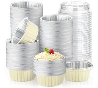 Aoriher Lot de 200 moules de cuisson en aluminium avec couvercles, 140 ml | Moules ronds en aluminium pour tarte, tarte, mini moules à tarte, moules à flan pour pudding, soufflé, fête, mariage
