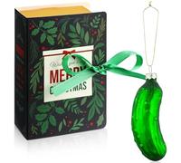 Aoriher Ornement de Cornichon de Noël et Boîte Cadeau Ornement de Concombre en Verre Soufflé de Tradition Pendentifs de Cornichon à Suspendre avec Lanière Décoration de Sapin de Noël Coffret Cadeau