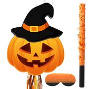 Aoriher Pinata de Citrouille d'Halloween Pinata à Corde à Tirer Pinata à Suspendre d'Halloween avec Bâton Bandeau de Yeux et Confettis Pinata Mexicaine Pinata à Remplir de Sucre