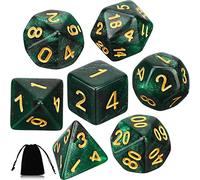 Aoriher Set de 7 Pièces Dés DND Set de Dés Polyédriques avec Pochette Noire Set de Dés Donjons et Dragons Set de Dés de Jeu de Rôle pour Pathfinder Jeu de Rôle RPG (Nébuleuse Verte Noire)
