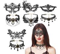 Aoriher Set de 8 Pcs Costumes de Mascarade en Dentelle Inclure 4 Pcs Masques de Mascarade en Dentelle Masque Vénitien 4 Pcs Colliers Gothiques en Dentelle Colliers Ras du Cou Rétro Victoriens