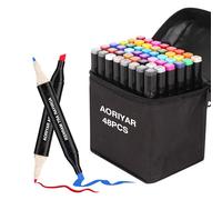 Aoriyar 48 Couleurs Feutre Alcool Double Pointe, Feutres Coloriage Séchage rapide TwinMarkers Feutre A Alcool Livré avec Sac de Transport et Base pour Artistes Et Adultes À Colorier (48 COLOR)