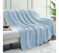 Aormenzy Couverture en Tricot torsadé Bleu Clair, Couverture surdimensionnée Douce et Chaude pour canapé, lit, canapé, Salon, 152,4 x 203,2 cm