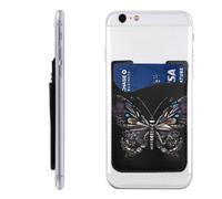 AoRom Science Papillon imprimé porte-cartes de téléphone, support de carte de téléphone en cuir, adhésif sur poche pour cartes de crédit pour smartphones, blanc, taille unique, blanc, Taille unique