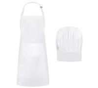 AOROPS Tablier de Cuisine Toque de Chef, Tablier Blanc Réglable et Chapeau, Tabliers Cuisine Homme avec Deux Poches pour Homme Femme BBQ Restaurant Café Pâtisserie