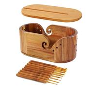 AOSAIXIS Bol À Fil Ovale avec 9 Crochets Et Couvercle, en Bois Ovale pour Le Stockage du Crochet, Tricoter, Cadeaux De pour Les Tricoteurs Amateurs De