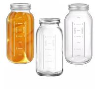 AOSEE Lot de 3 bocaux Mason à large goulot de 1.9 l avec couvercles hermétiques et bande Bocaux de rangement en verre pour mise en conserve, fermentation, marinage, Confiture Maison (64OZ/1900ml)