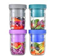 AOSEE Overnight Oats Jar Graduée, Bocal Salade Jar Hermétique avec Compartiment Séparé, Pot Verre avec Couvercle pour Salad, Pudding, Yaourt, Soupe pour le Travail, l'École (450ml - 4 Pièces)