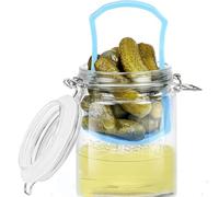 AOSEE Pot Pour Cornichons avec Filtreur, 750ML Pot à Cornichon,Récipient en Sablier pour Olives, Support de Cornichons Olives,Jalapenos,Renversé,Couvercles Hermétiques Étanches (750ML)