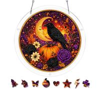 AOSERI Puzzle en acrylique Attrape-soleil, Raven Moon Jigsaw Puzzle | Kit attrape-soleil en acrylique de 18,8 cm, 81 pièces pour adultes, décoration gothique d'Halloween, cadeau pour les amateurs