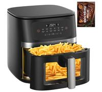 AOSFGE Friteuse sans Huile, Air Fryer Avec Fenêtre Visible, Friteuse à Air Chaud avec LED Écran Tactile, Airfryer avec 12 Programmes, Friteuse Electrique avec Rappel de Shake (8L)