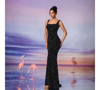 AOSHABABI Éternel Classique - Recréer la beauté élégante de l'ère Herben, robe de soirée formelle fourreau en velours à col carré gris avec sequins. Convient pour toutes les occasions formelles, invit