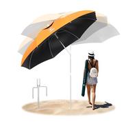 AosKe Parasol de plage de 2,1 m, parasol portable pour le sable, avec ancre et sac de transport, protection UV UPF50+, abri solaire inclinable pour plage, terrasse, arrière-cour - Orange