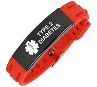 Aospkle Bracelet d'alerte médicale pour homme et femme, bracelet d'alerte médicale réglable en silicone pour diabétique, anticoagulant, épilepsie, type 2 diabetes, Silicone, Pas de gemme