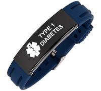 Aospkle Bracelet d'alerte médicale pour homme et femme, bracelet d'alerte médicale réglable en silicone pour diabétique, anticoagulant, épilepsie, type 1 diabetes, Silicone, Pas de gemme