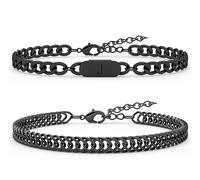 Aospkle Lot de 2 bracelets cubains avec pendentif lettre initiale A-Z en acier inoxydable noir pour homme et femme - Cadeau de Saint-Valentin, d'anniversaire, de Noël, Acier inoxydable, Pas de gemme