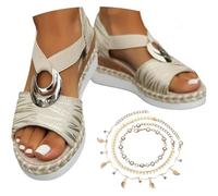 Aosrioylt Women's Leather Platform Wedge Orthopedic Sandals,Comfortable Orthopedic Arch Support Shoes,Platform Wedge Sandals(Gold,6.5/40)