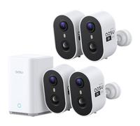 aosu 2K Caméra Surveillance WiFi Extérieure Intérieur sans Fil, 4 Cam Kit & 2.0 aosuBase, sans Abonnement, Extensible à 1 to, AI PIR Détection, Alarme Son et Lumière, Vision Nocturne en Couleur