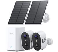 aosu 2K Caméra Surveillance WiFi Extérieure sans Fil Solaire, 2 Caméras Kit & aosuBase 2.0, sans Abonnement 32 Go Inclus, Extensible Jusqu’à 1 to, AI PIR Détection, Alarme, Vision Nocturne TrueColor