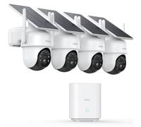 AOSU 2K Camera Surveillance WiFi Exterieure Sans Fil Solaire, Kit de 4 Caméras & aosuBase, Sans Abonnement Stockage Local, 3MP 360° PTZ Suivi Automatique Vision Nocturne Alarme Son & Lumière 2,4/5 GHz