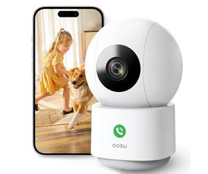 aosu 2K Caméra Surveillance WiFi Intérieure, Caméra Intérieure, Vision Nocturne HD 10m, 5G/2.4 GHz WiFi, Détection des Humains et Animaux par l'IA, Appel à Une Touche, pour Bébé/Animaux