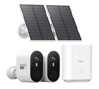 aosu 2K UHD Kit de Surveillance Extérieur Solaire avec Batterie, 2 Caméras et aosuBase 32GB Stockage Local - sans Abonnement, Détection PIR, Vision Nocturne en Couleur, 2-Way Audio, Angle 166°