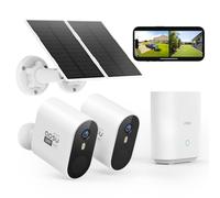 aosu 3K 5MP UHD Kit de Surveillance Extérieur Solaire avec Batterie, 2 Caméras et aosuBase 32GB Local, sans Abonnement, Détection PIR, Vision Nocturne en Couleur, Double Audio, Angle 166
