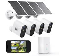 aosu 3K Camera Surveillance WiFi Exterieure sans Fil Solaire, 5MP Solar Caméra Security Exterieur sur Batteries avec aosuBase, 4 Solarcam, Détection Mouvement, Vision Nocturne Couleur