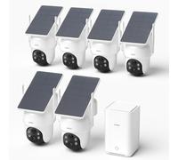 aosu 3K Camera Surveillance WiFi Exterieure sans Fil Solaire, Kit 6 Cams & 2e Gén aosuBase, sans Frais, 32 Go Local & 1 to Extensible, Détection IA 360° Panorama Suivi Auto Personne/Véhicule