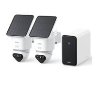 aosu 4K T2 Ultra Camera Surveillance WiFi exterieure sans Fil Solaire 2-Cam Kit & aosuCorte, Détection IA 360° Panorama Suivi Auto Personne, 2,4/5Ghz WiFi32 Go Local & 16TB Extensible