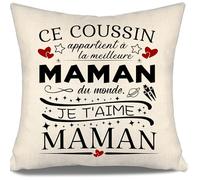 Aosumin Ce Coussin Appartient à la Meilleure Maman du Monde Housse de Coussin pour Maman de Fille Fils Anniversaire Fête des Mères Cadeau de Noël Meilleur Cadeau pour Maman(Maman-a)