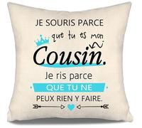 Aosumin Je Souris Parce Que tu ES Mon Cousin Je RIS Parce Que tu ne Peux Rien y Faire Housse de Coussin Amusante Cousin Cadeau de la cousine Cousin Cadeau d'anniversaire Cadeau de Noël (Cousin-b)