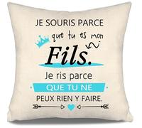 Aosumin Je Souris Parce Que tu ES Mon Fils Je RIS Parce Que tu ne Peux Rien y Faire Housse de Coussin drôle Cadeau d'anniversaire Cadeau de Noël Cadeau Drôle (Fils-b)