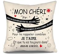 Aosumin Voici Un câlin Rien Que pour toi Mon chéri pour Te rappeler Combien Je t’Aime Et Que tu ES Toujours dans Mon cœur Housses de Coussin pour Mon Chéri Anniversaire Saint-Valentin Cadeau de Noël