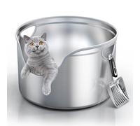 Aothey Bac à litière en Acier Inoxydable avec Rond intégré pour Chats XL/XXL Grands et Multiples, paroi Haute de 30,5 cm, contrôle des odeurs, Facile à Nettoyer, Durable, avec Pelle en Acier