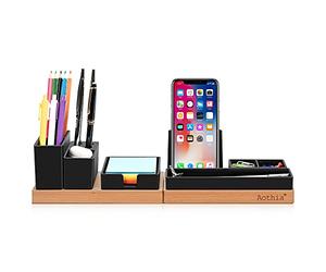 Aothia Organiseur de bureau réglable avec porte-crayons pour téléphone et accessoires de bureau, organisation de bureau, noir