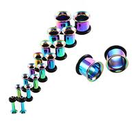 Aotiwe 18 Pièces Tunnel Piercing 1.6/2/2.5/3/4/5/6/8/10mm, Écarteur Tunnel Multicolore Ensemble De Créoles Acier Inoxydable