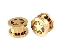 Aotiwe 2 Pièces Écarteur Oreille Piercing Tunnel, Écarteurs Oreilles 10mm Or Forme Étoile Acier Inoxydable