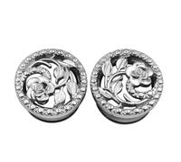 Aotiwe 2 Pièces Ecarteur Tunnel, Plug Tunnel 14mm Argent Fleur Creuse avec Zircon Cubique Acier Inoxydable
