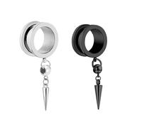 Aotiwe 2 Pièces Écarteurs Lobe, Plug Tunnel 14mm Argent Noir Rond avec Pendentif Cône Acier Inoxydable