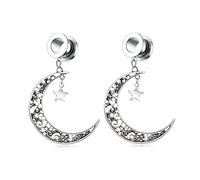 Aotiwe 2 Pièces Kit Piercing Oreille Argent 22mm, Ecarteur Kit Pendentif Lune et Étoile Vintage Acier Inoxydable