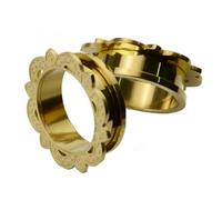 Aotiwe 2 Pièces Tunnel Oreille 12mm, Plug Tunnel Homme Or Motif Fleur Creuse Acier Inoxydable