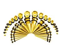 Aotiwe 36 Pièces Plug Oreille Doré 1.6/2/2.5/3/4/5/6/8/10mm, Plug Oreille Kit Or Ensemble Conique Acier Inoxydable