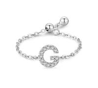 Aotiwe Alliance Femme Mariage, Bague Femme en Argent Anneau de Chaîne Réglable avec Lettre Anglaise G avec Rond Blanc Oxyde de Zirconium Argent 925 Taille Ajustable