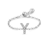 Aotiwe Alliance Femme Mariage, Bague Vintage Femme Argent Anneau de Chaîne Réglable avec Lettre Anglaise Y avec Rond Blanc Oxyde de Zirconium Argent 925 Taille Ajustable