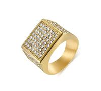 Aotiwe Bague Homme Acier Inoxydable Doré, Bague Fiançailles Acier Inoxydable Hip Hop Large Zircone Cubique 17mm Bague Amitié Homme Taille 66.5